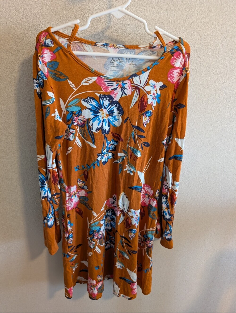 Bixby Nomad Girls Size 8-10 Medium Autumn Floral Long Sleeve Dress EUC